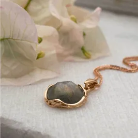 14K Rose Gold Round Brown Labradorite 12mm Pendant