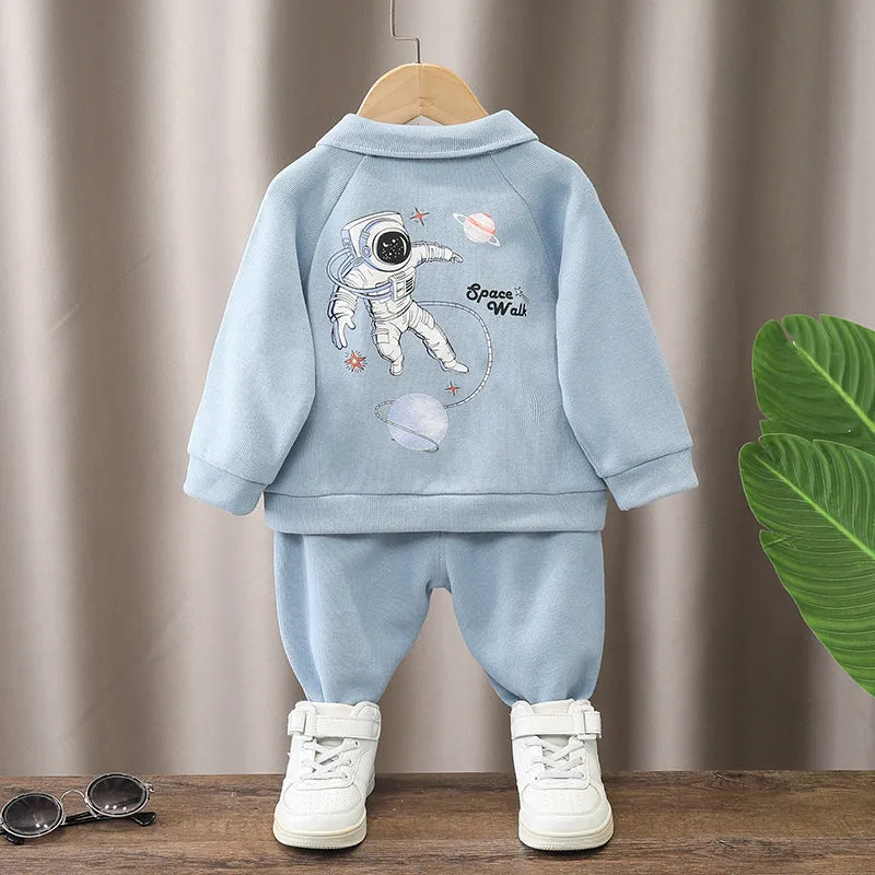 2 Pieces Set Baby Kid Girls Boys Sports Cartoon Print Hoodies Sweatshirts And Solid Color Pants Wholesale 23090620