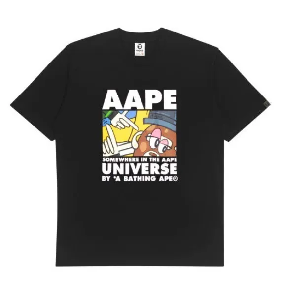 A BATHING APE  |Crew Neck Pullovers Collaboration Cotton Short Sleeves Logo