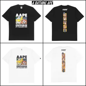 A BATHING APE  |Crew Neck Pullovers Collaboration Cotton Short Sleeves Logo