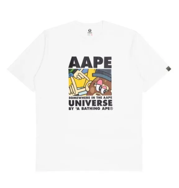 A BATHING APE  |Crew Neck Pullovers Collaboration Cotton Short Sleeves Logo