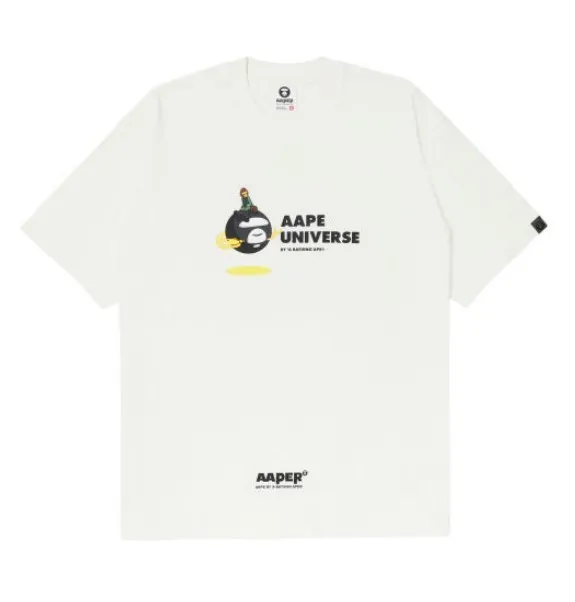 A BATHING APE  |Crew Neck Pullovers Plain Cotton Short Sleeves Logo