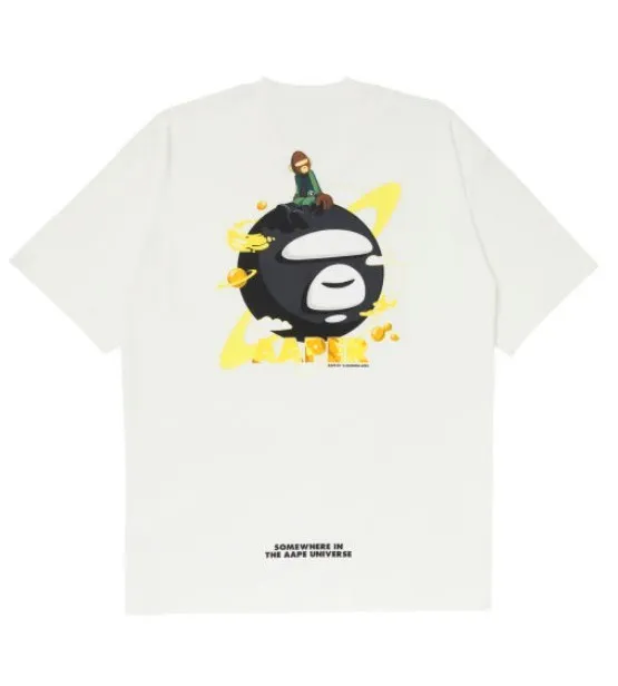 A BATHING APE  |Crew Neck Pullovers Plain Cotton Short Sleeves Logo