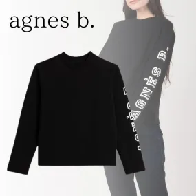 Agnes b  |Crew Neck Street Style Long Sleeves Plain Cotton