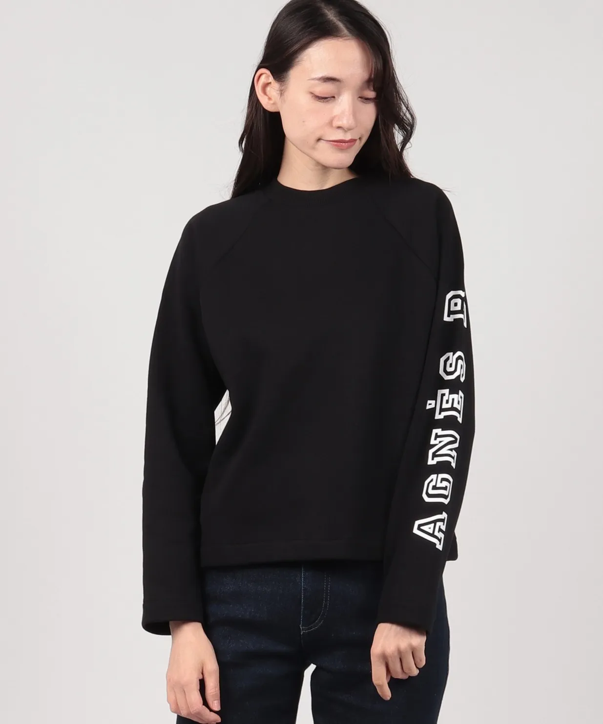 Agnes b  |Crew Neck Street Style Long Sleeves Plain Cotton