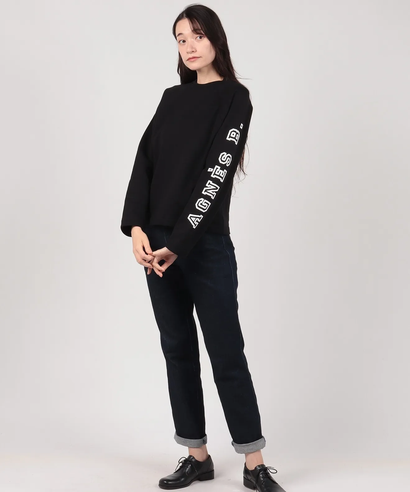 Agnes b  |Crew Neck Street Style Long Sleeves Plain Cotton