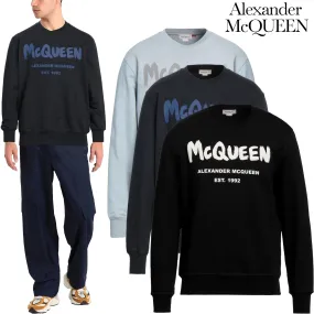 alexander mcqueen  |Logo Crew Neck Pullovers Long Sleeves Cotton Street Style