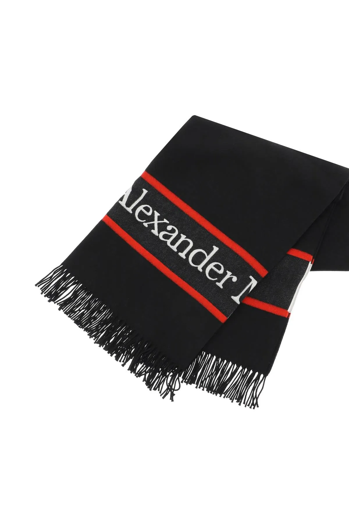 Alexander McQueen Logo Detailed Fringed Scarf