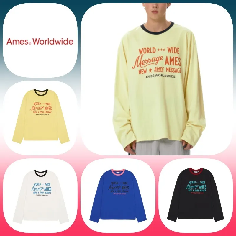 AMES-WORLDWIDE  |Unisex U-Neck Long Sleeves Cotton Long Sleeve T-shirt Logo