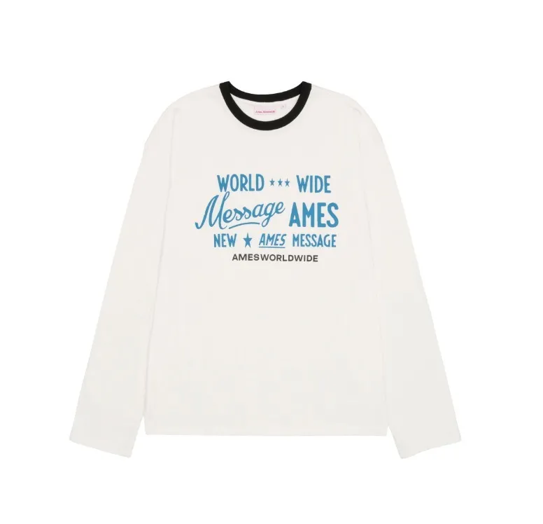 AMES-WORLDWIDE  |Unisex U-Neck Long Sleeves Cotton Long Sleeve T-shirt Logo