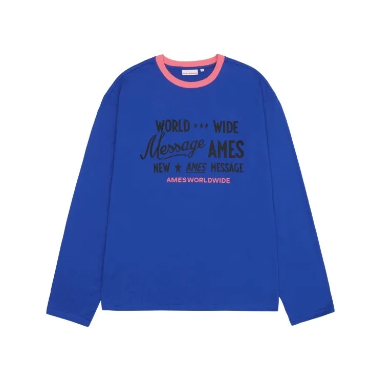 AMES-WORLDWIDE  |Unisex U-Neck Long Sleeves Cotton Long Sleeve T-shirt Logo