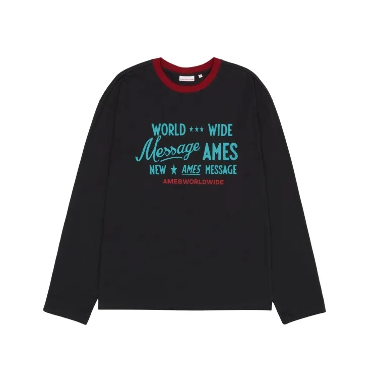 AMES-WORLDWIDE  |Unisex U-Neck Long Sleeves Cotton Long Sleeve T-shirt Logo