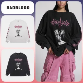 BADBLOOD  |Unisex U-Neck Long Sleeves Oversized Long Sleeve T-shirt