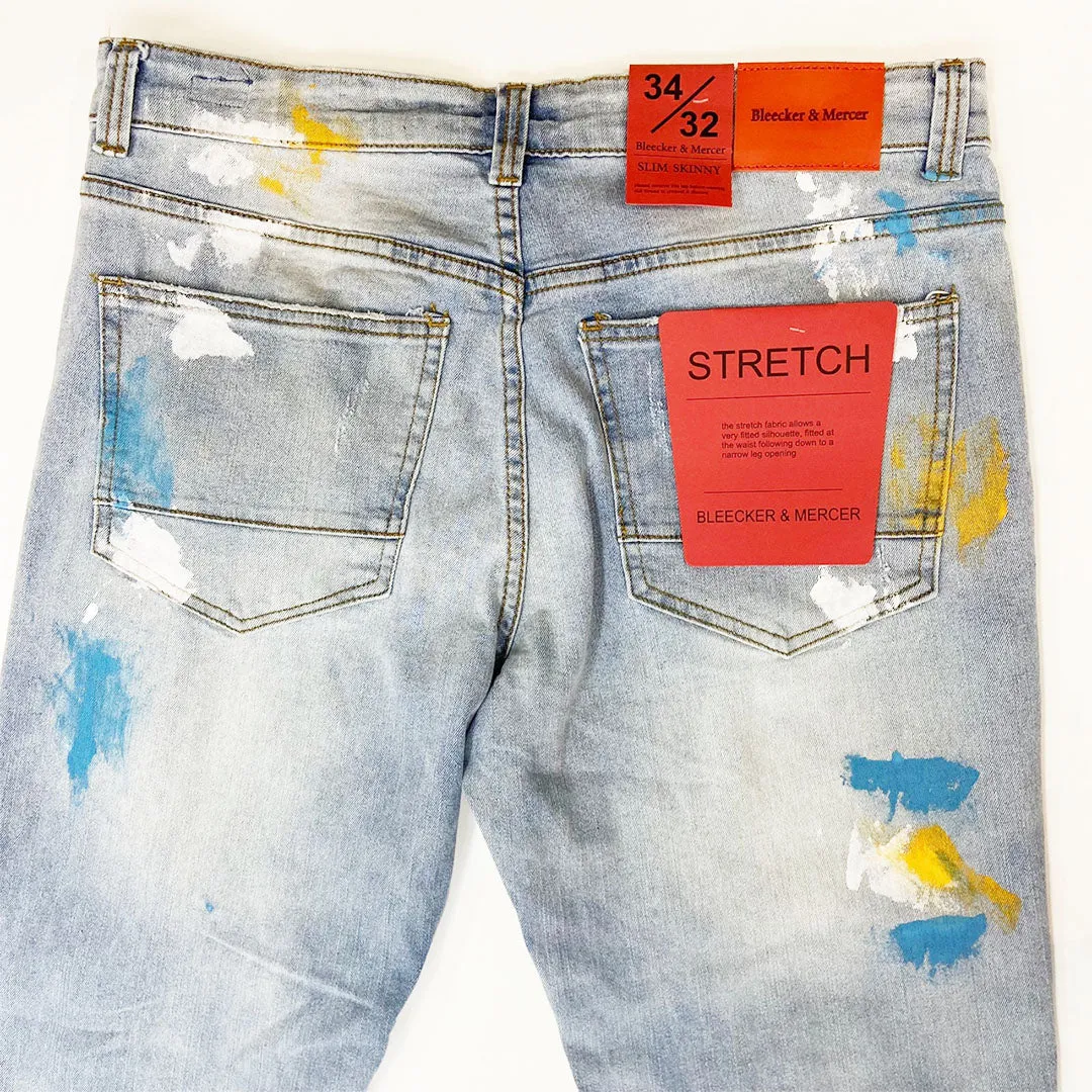 Bleecker&Mercer Distressed Ripped Paint Jeans Pants