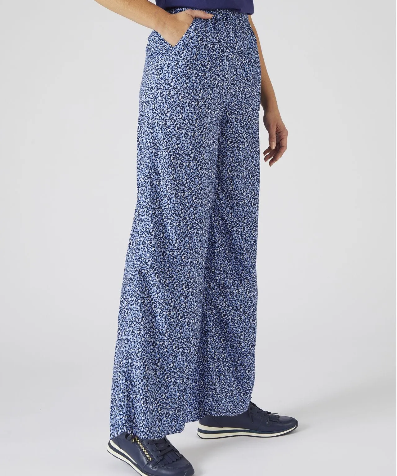 Blue Dots Print Wide-leg Trousers