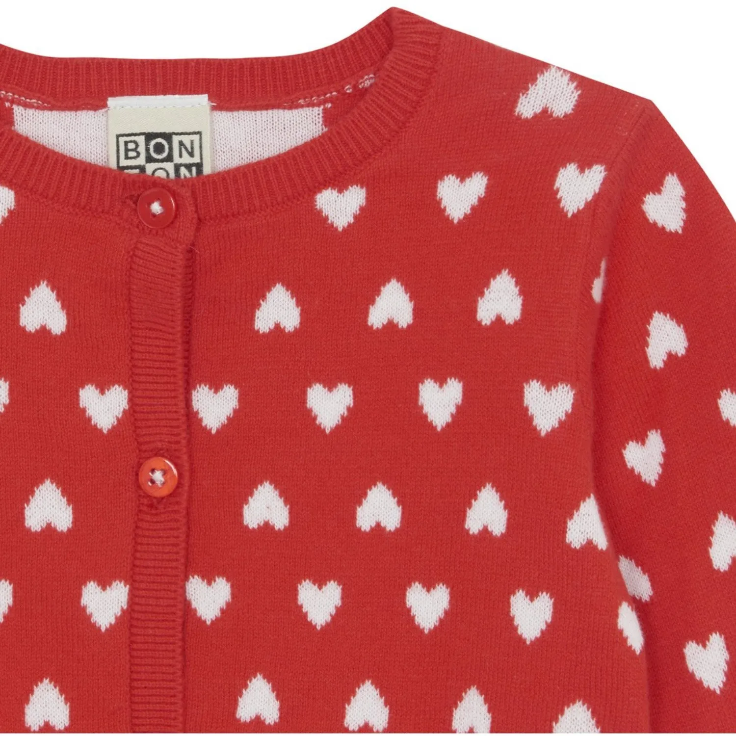 BONTON Jacquard Coeur Rouge Lilet Cardigan