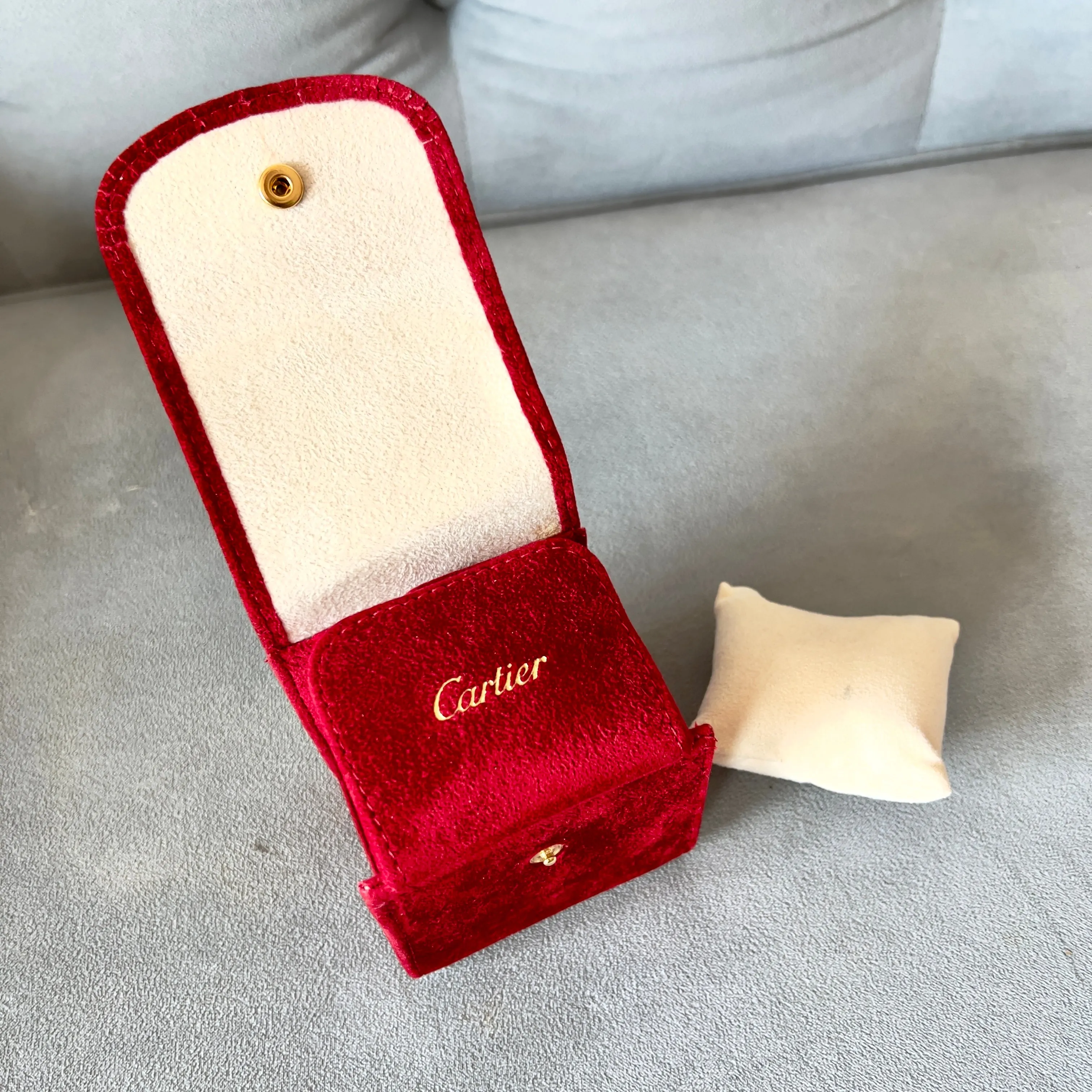 CARTIER Red Faux Suede Travel Case/Pouch with Pillow 3 x 3 x 2.75 inches