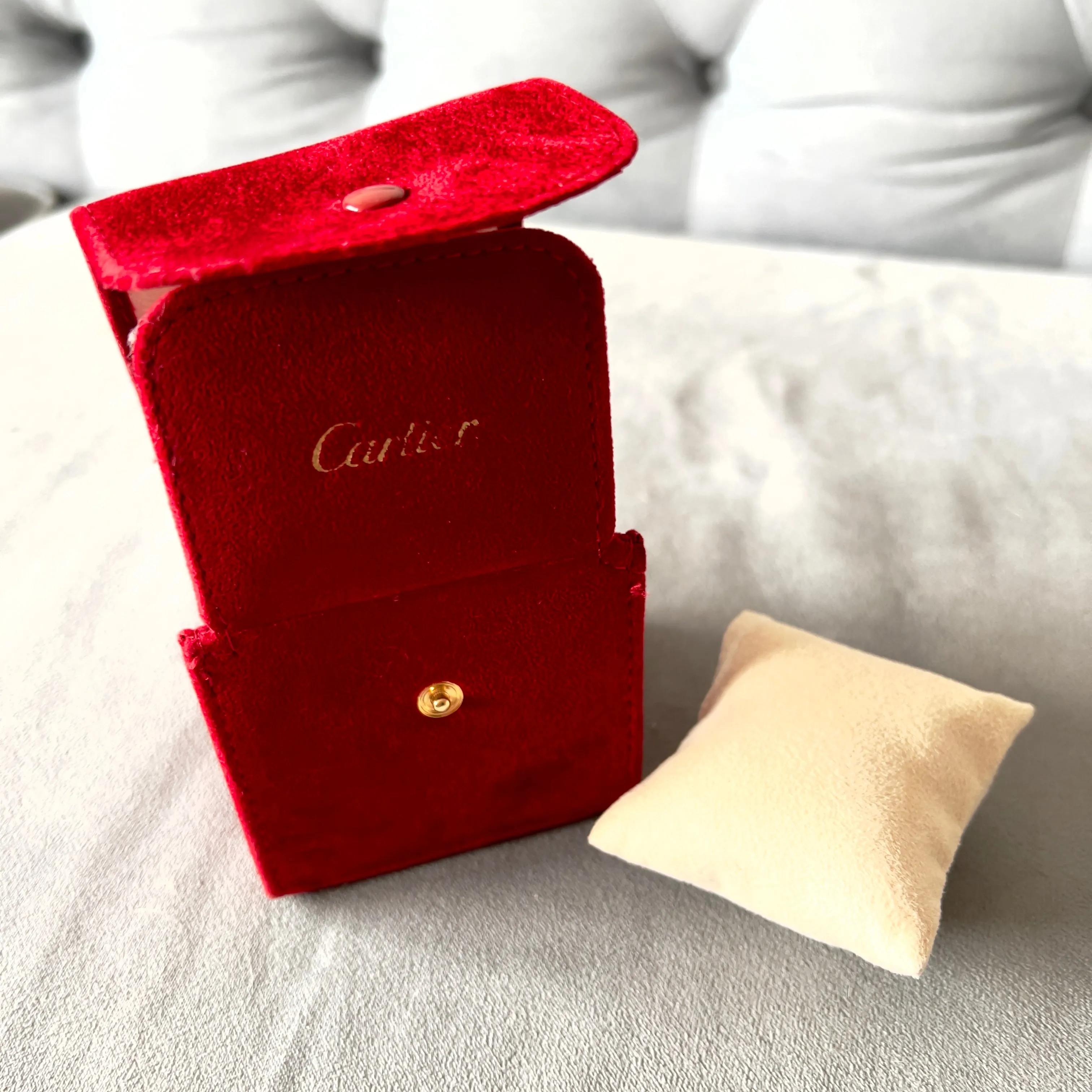 CARTIER Red Faux Suede Travel Case/Pouch with Pillow 3 x 3 x 2.75 inches