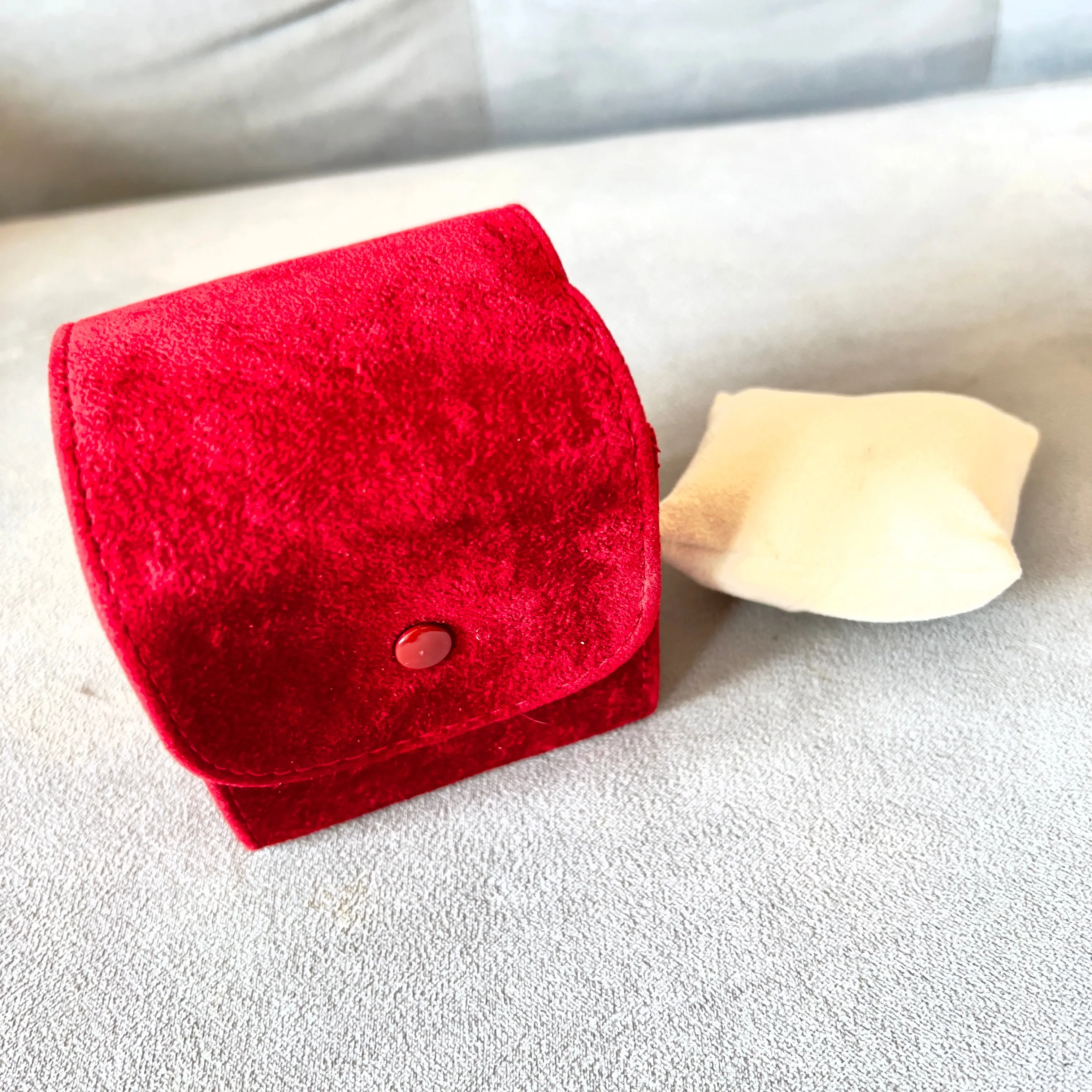 CARTIER Red Faux Suede Travel Case/Pouch with Pillow 3 x 3 x 2.75 inches