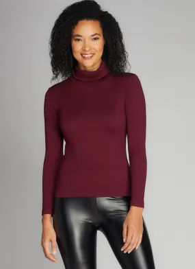 C'est Moi Seamless Ribbed Turtleneck Top in Bordeaux