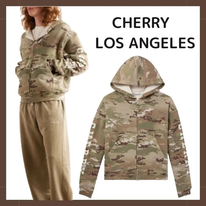 CHERRY LA  |Camouflage Unisex Street Style Long Sleeves Cotton Khaki