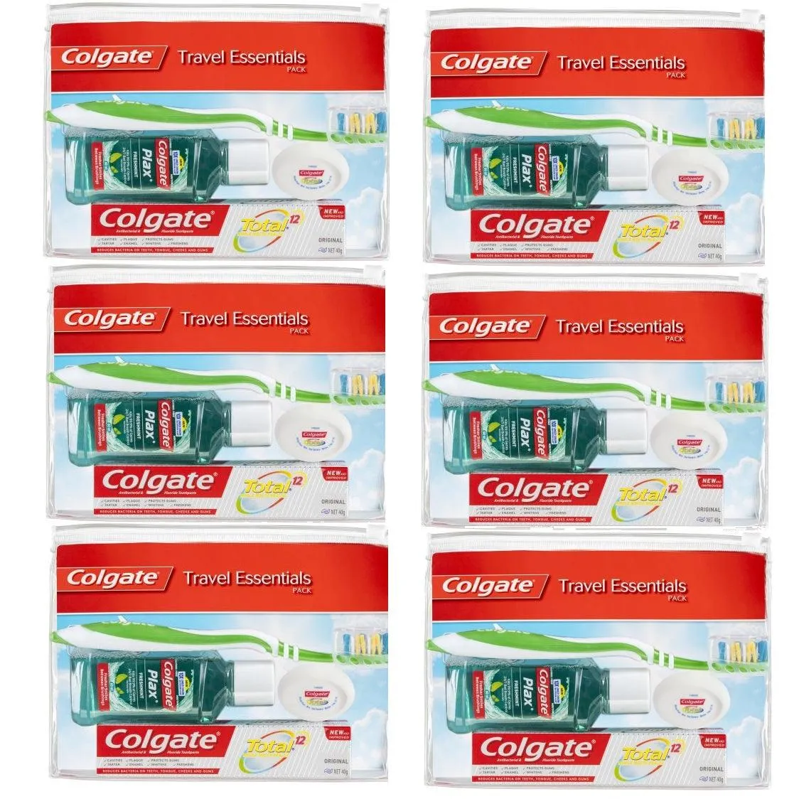 Colgate Travel Essentials Pack Toothbrush & Toothpaste Box of 6 Bulk Carton