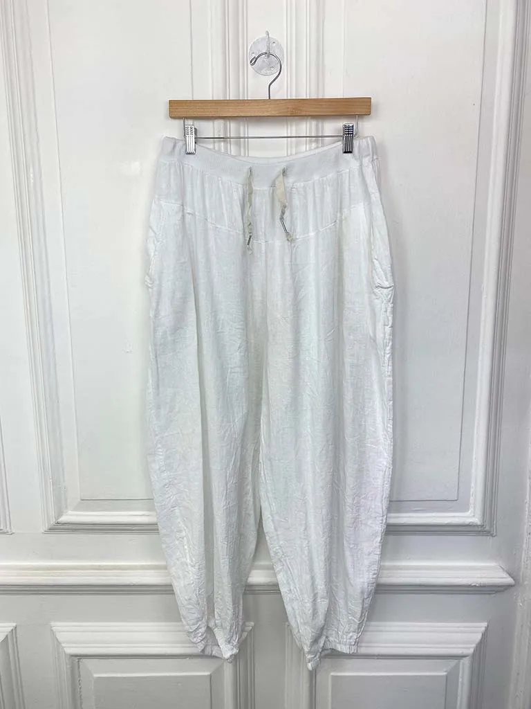 Cotton & Linen Balloon Trousers - White