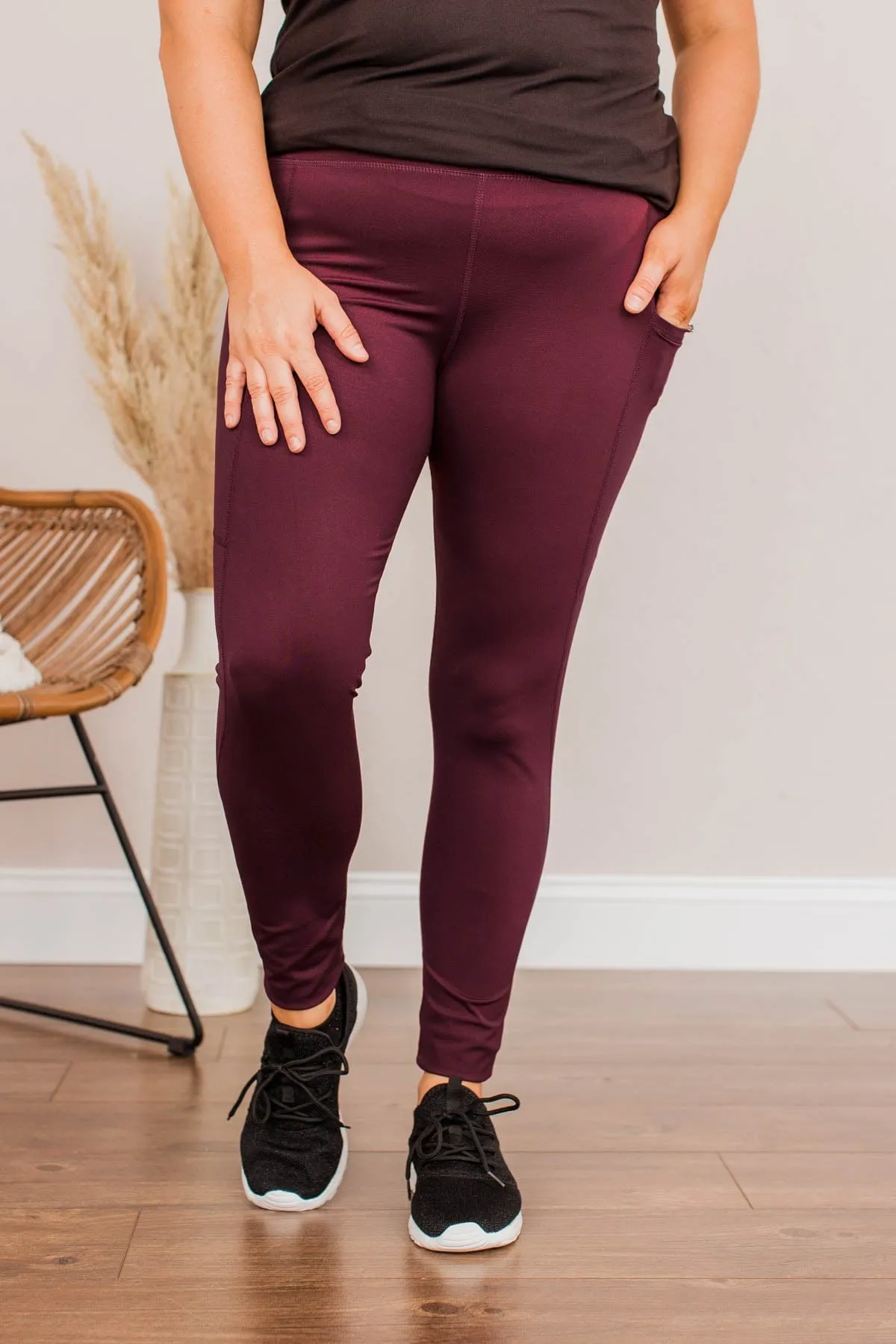 Create My Own Path Athleisure Leggings- Burgundy