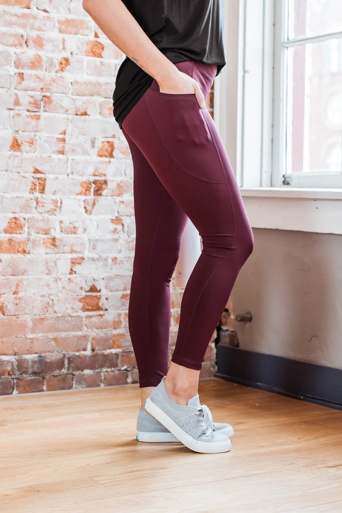 Create My Own Path Athleisure Leggings- Burgundy