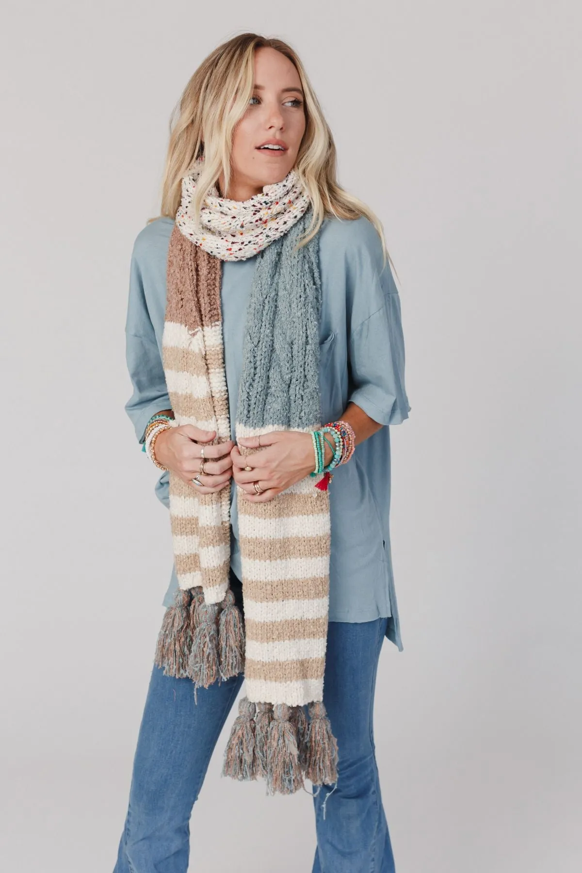 Cuddle Season Chunky Tassel Scarf - Blue