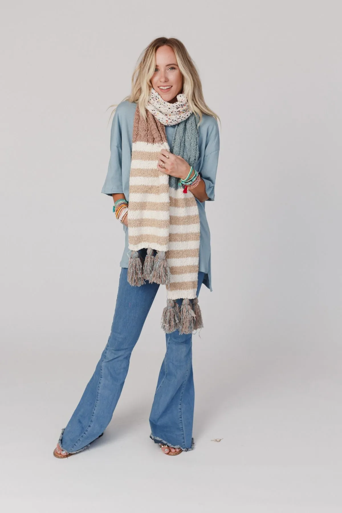 Cuddle Season Chunky Tassel Scarf - Blue