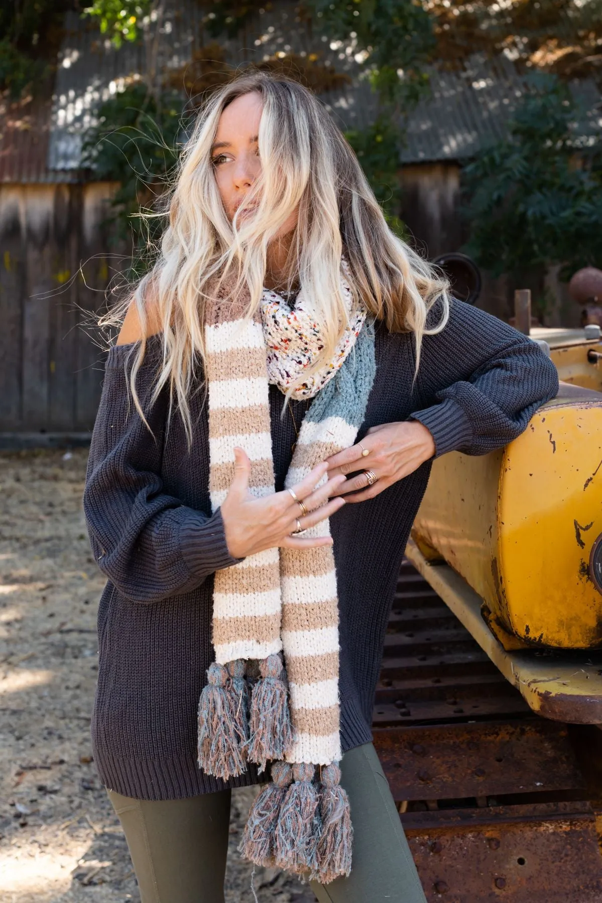 Cuddle Season Chunky Tassel Scarf - Blue