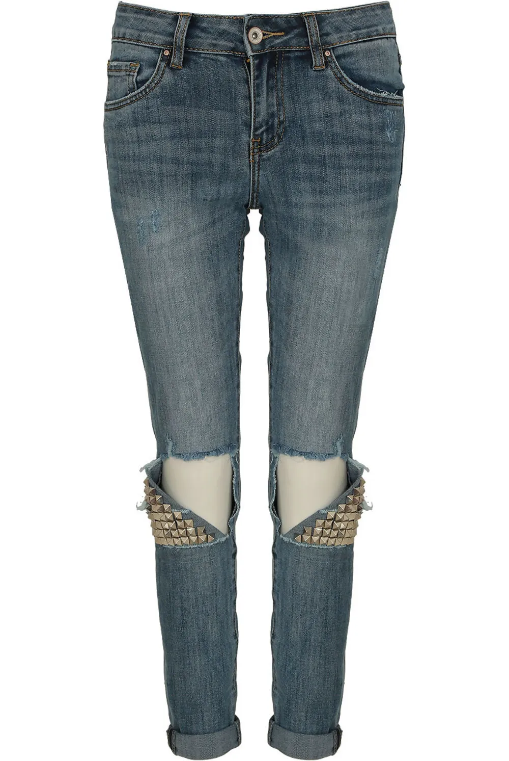 Denim Studs Knee Flap Jeans