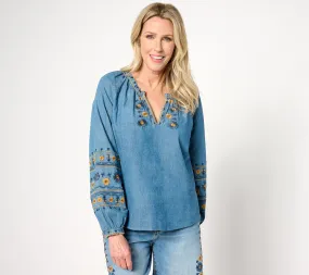 Driftwood Jeans Chambray Embroidered Blouse - Golden Gate