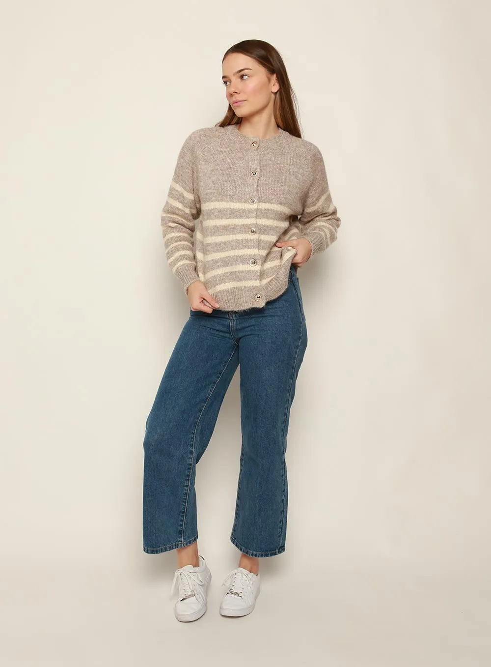 Ellis Stripe Cardigan-TAUPE