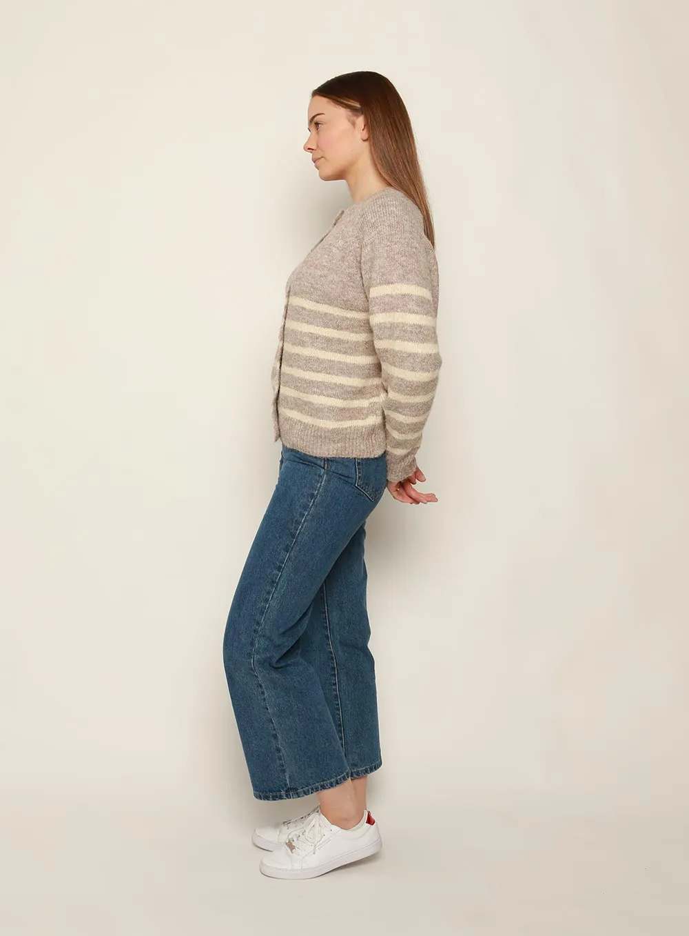 Ellis Stripe Cardigan-TAUPE