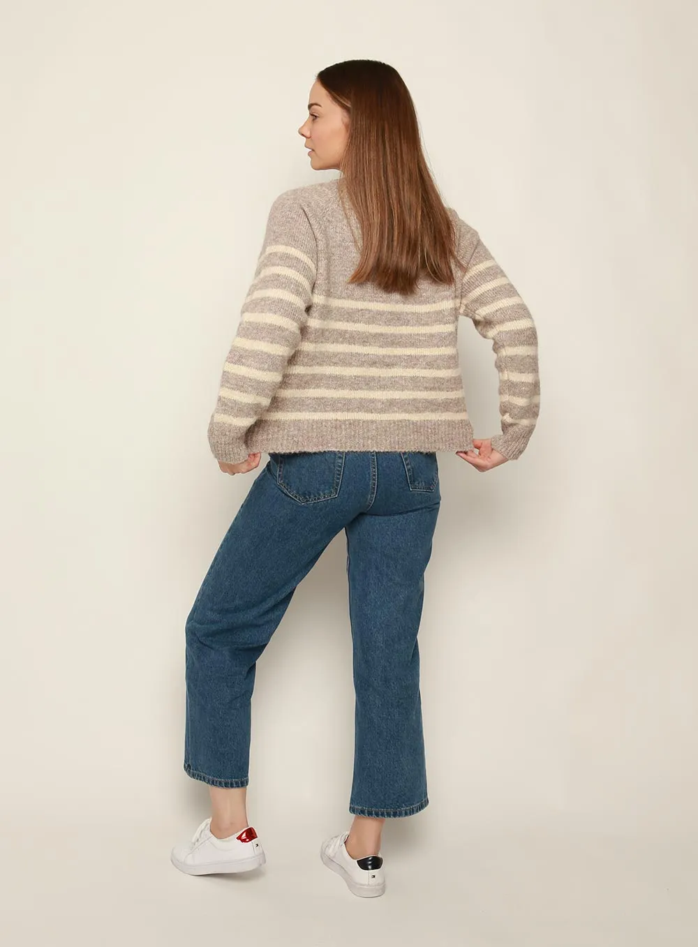 Ellis Stripe Cardigan-TAUPE