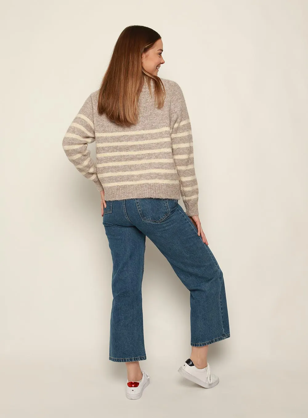 Ellis Stripe Cardigan-TAUPE