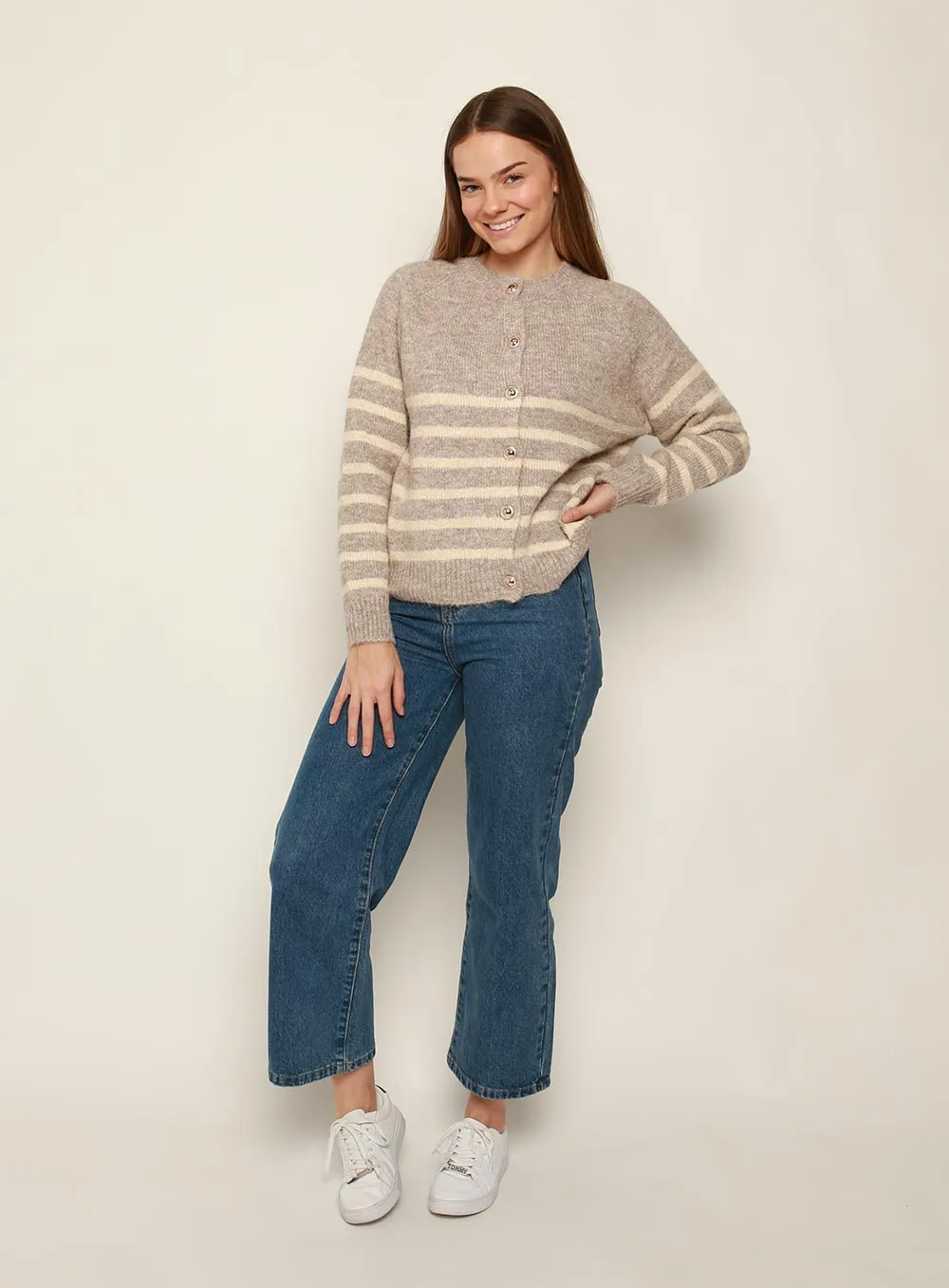 Ellis Stripe Cardigan-TAUPE