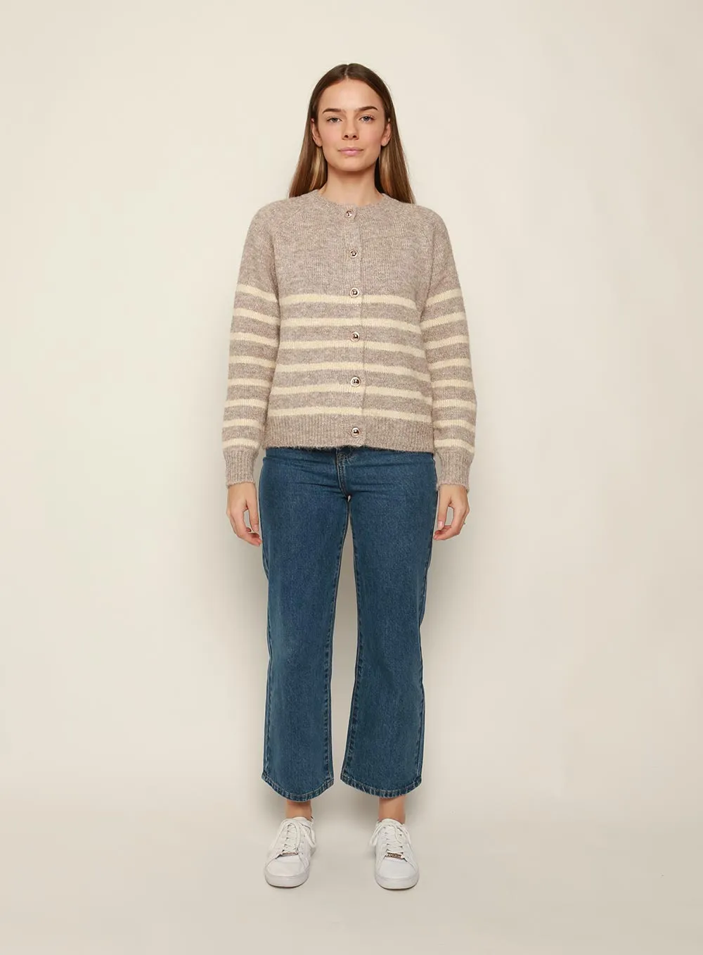 Ellis Stripe Cardigan-TAUPE