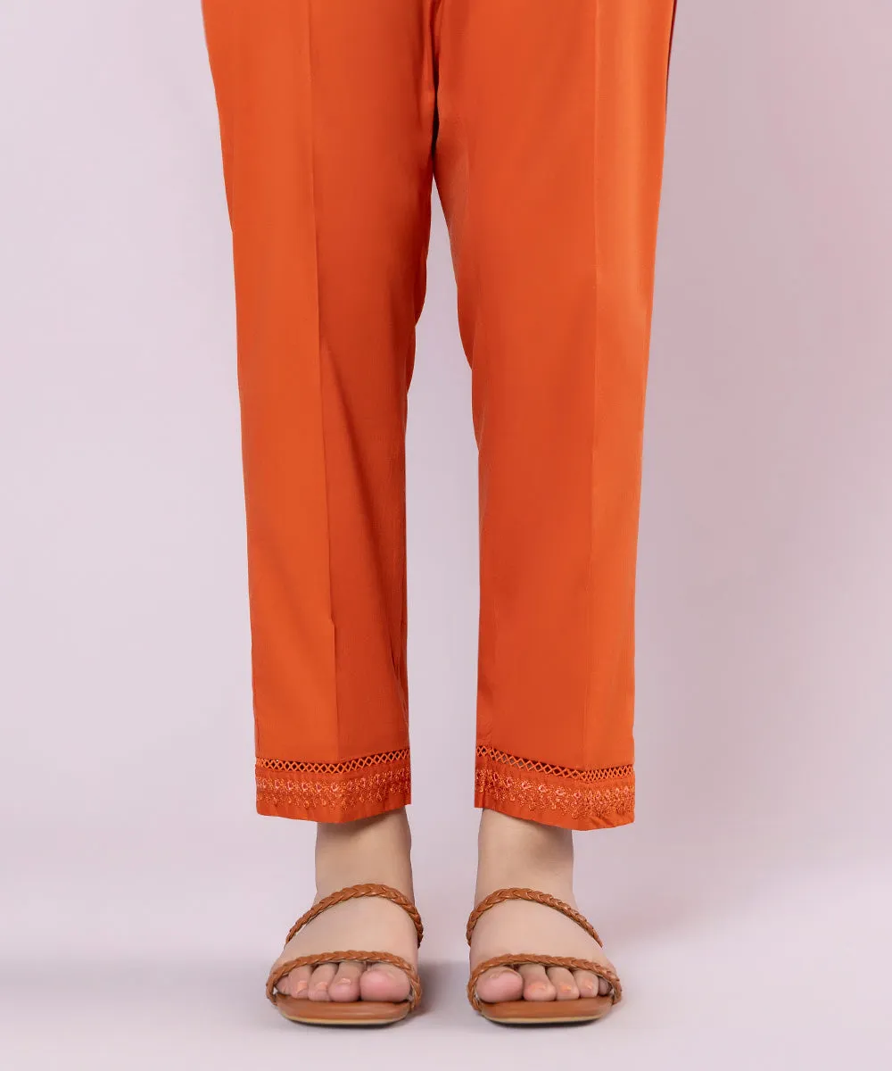 Embroidered Cotton Cigarette Pants