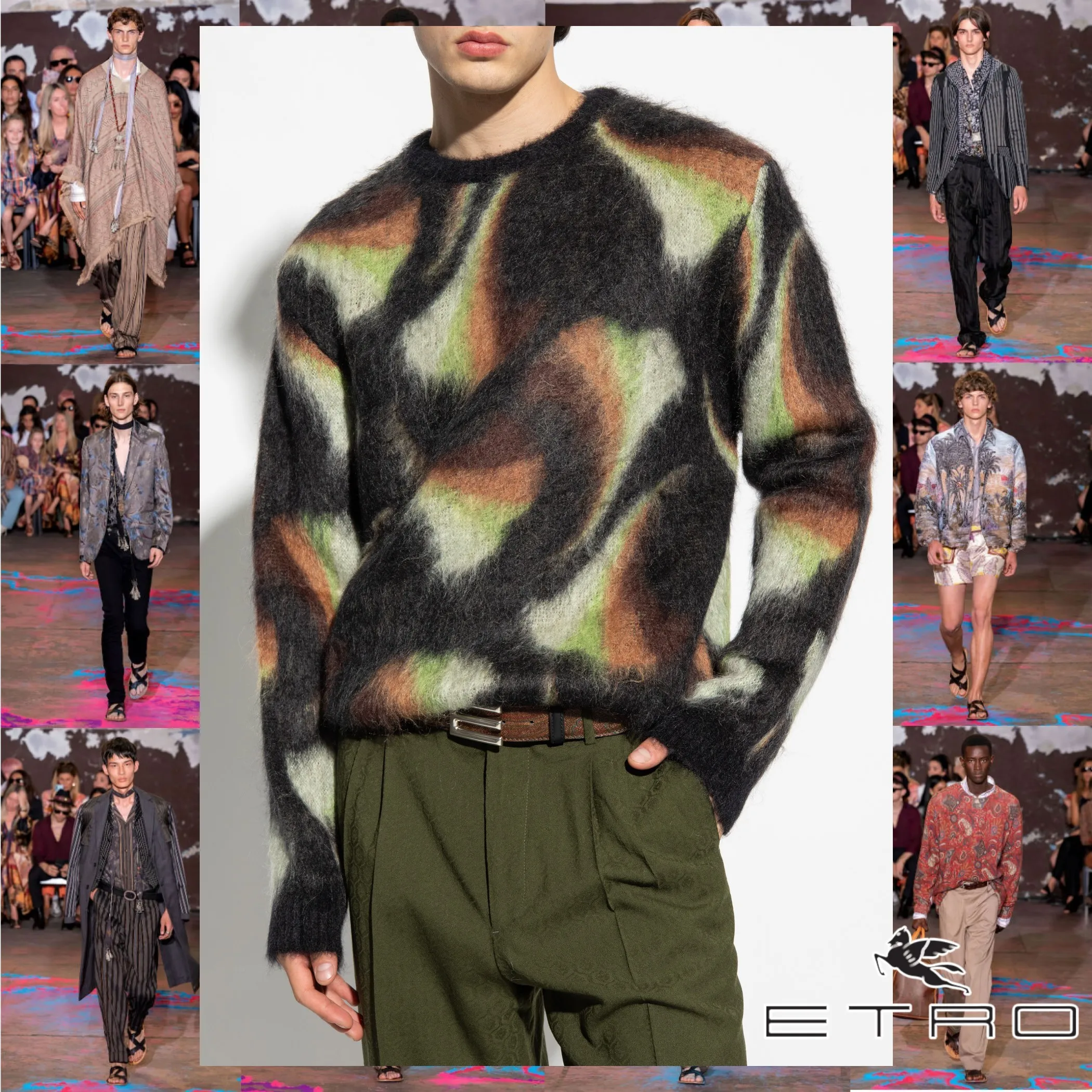 ETRO  |Crew Neck Pullovers Wool Nylon Street Style Long Sleeves