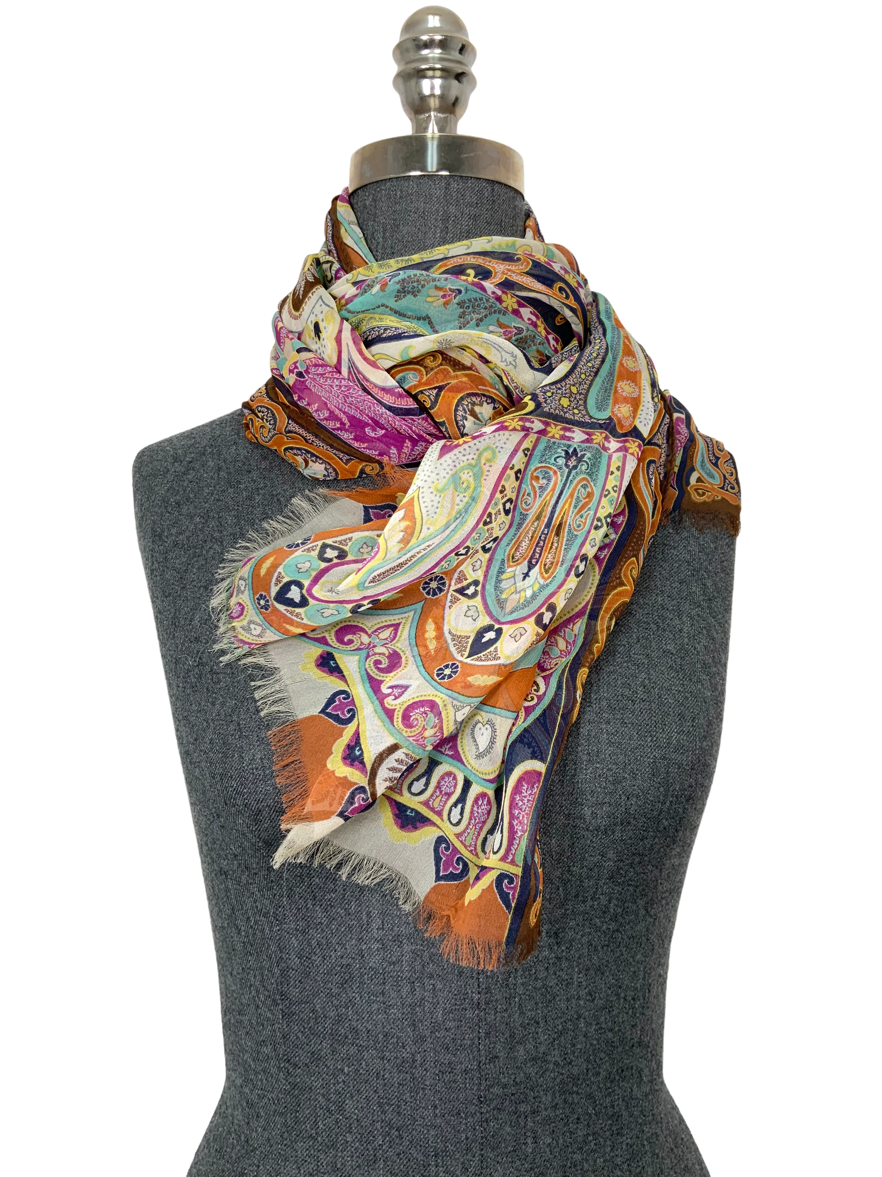 ETRO Paisley Printed Fringe Oblong Scarf