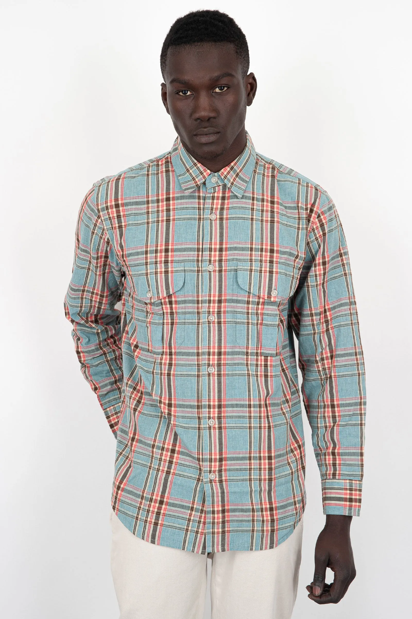 Filson Camicia Washed Feather Cloth in Cotone Celeste