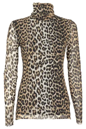 Ganni Leopard Print Turtleneck Top