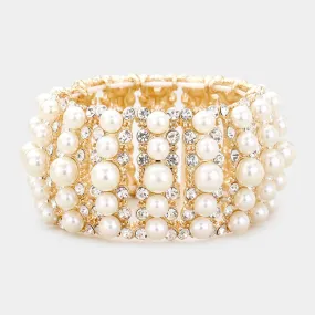 iLLASPARKZ Pearl Crystal Rhinestone Stretch Evening Bracelet