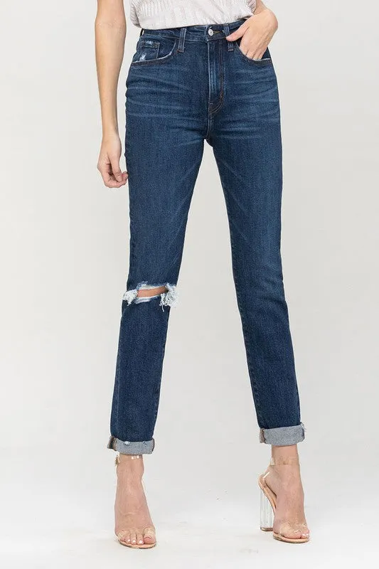 Juniper Distressed Roll Up Stretch Mom Jeans