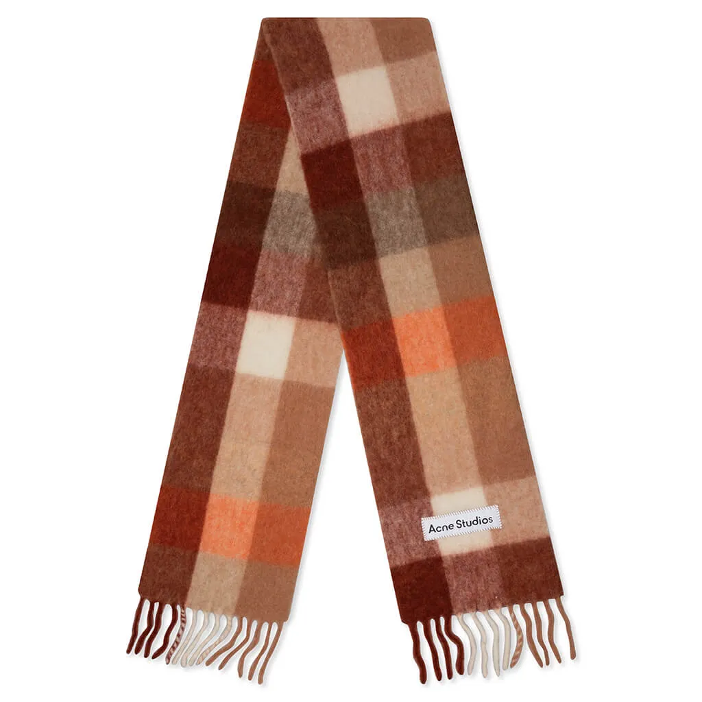 Large Check Scarf - Orange/Rust/White