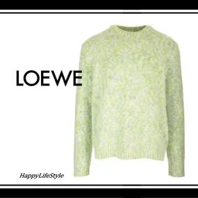 LOEWE  |Crew Neck Pullovers Wool Long Sleeves Plain Logo Luxury