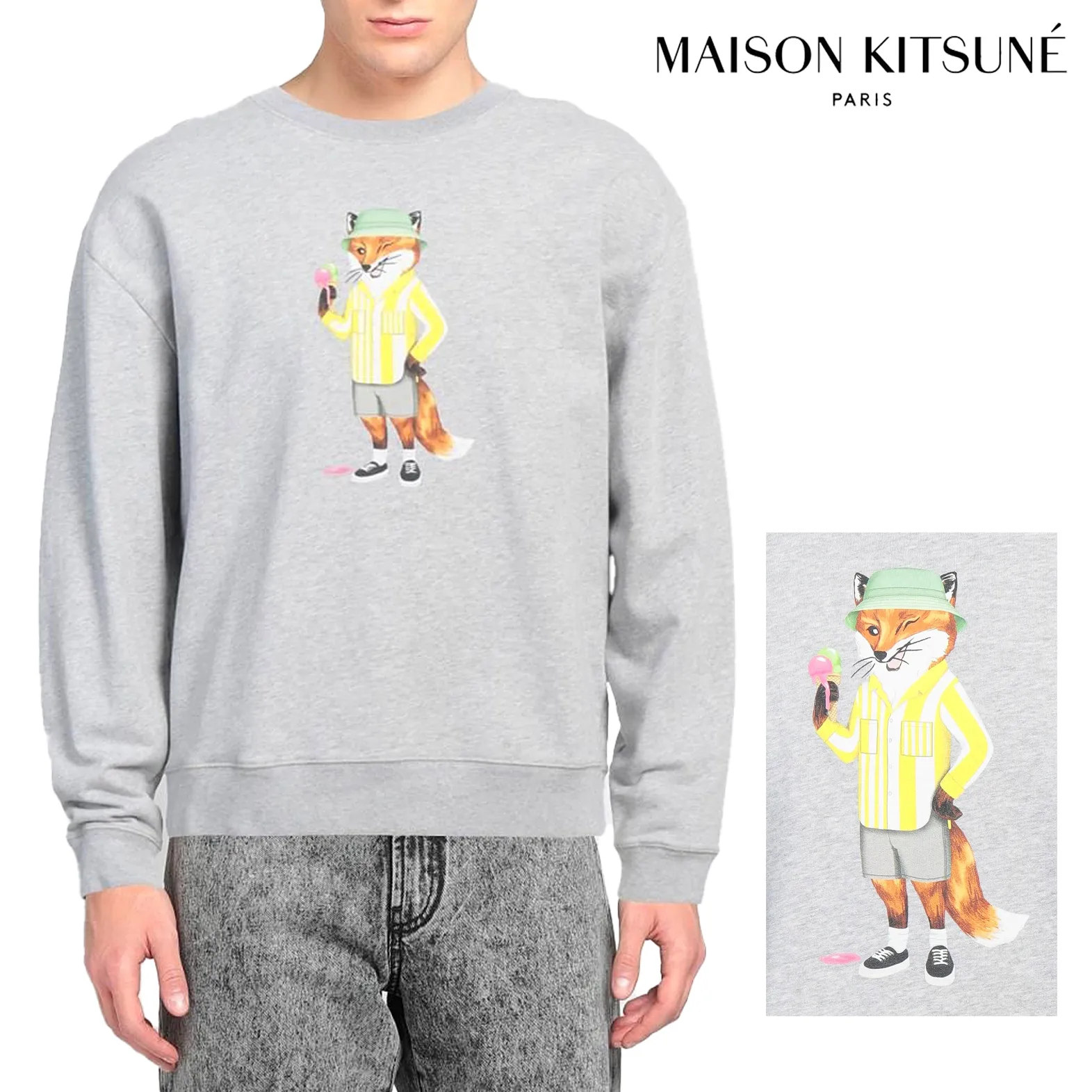 MAISON KITSUNE  |Crew Neck Pullovers Unisex Long Sleeves Plain Cotton Logo